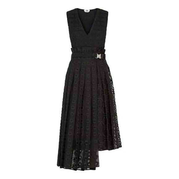 Fendi Runway Silk-Organza V-Neck Midi Lace Fit & Flare Dress Black Women's US 4 - Picture 2 of 7